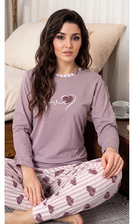 Pijama dama cu maneca lunga, StarFashion, Roz prafuit