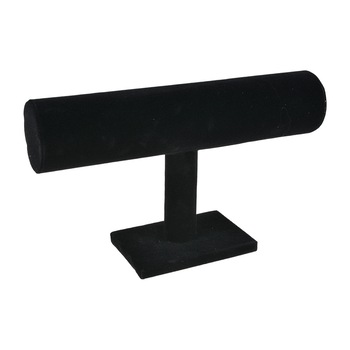 Suport bijuterii din catifea, cu picior, pentru barbati, ceasuri si lantisoare, cilindric, negru, 23.5 cm Suport bijuterii din catifea, cu picior, pentru barbati, ceasuri si lantisoare, cilindric, negru, 23.5 cm