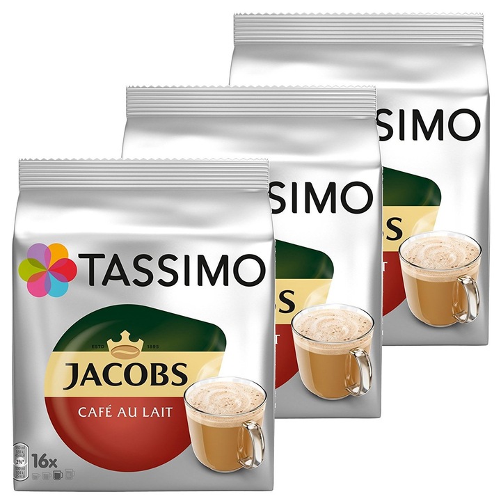 Set 3 X Capsule Jacobs Tassimo Cafe au Lait, 16 Capsule, 184 g