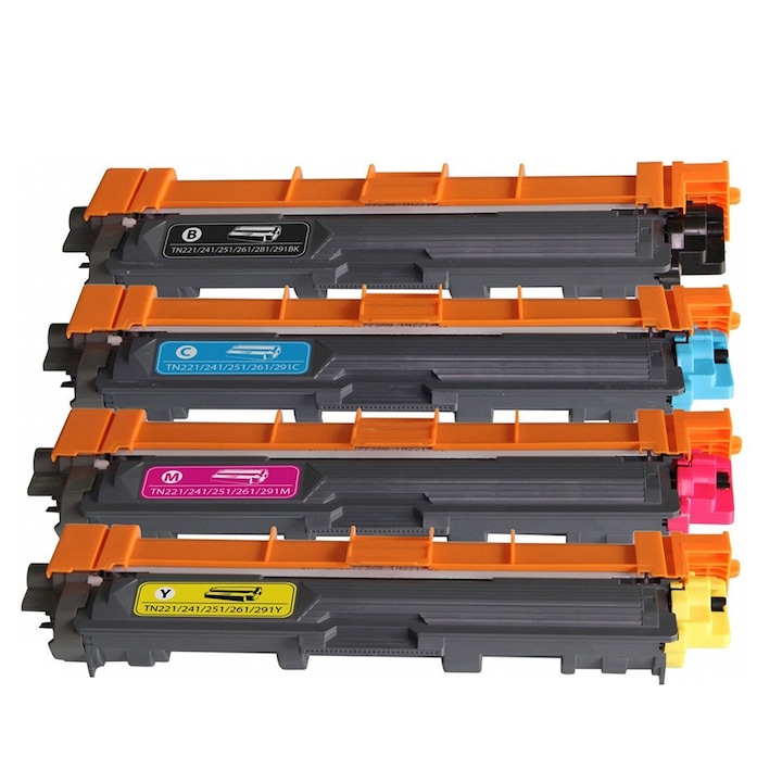 TN245 Set de 4 Cartuse Toner compatibile cu TN241BK, TN245C, TN245M, TN245Y, BK/C/M/Y, pentru Brother HL 3140CW, HL 3142CW, HL 3150CDW, HL 3152CDW, HL 3170CDW, HL 3172CDW, DCP 9015CDW, DCP 9020CDN, DCP 9020CDW, MFC 9140CDN, MFC 9330CDW, MFC 9340CDW