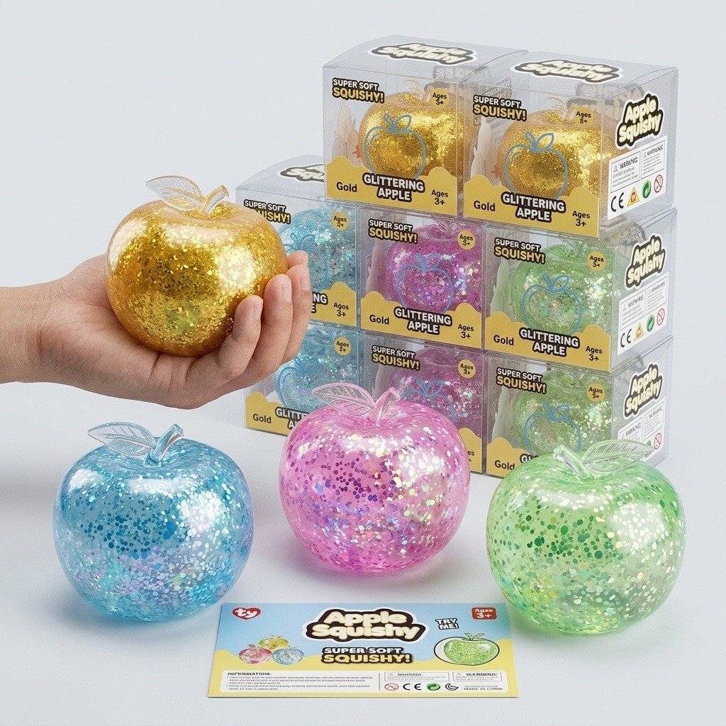 Jucarie Antistres Craciun Luminvibe, Mar Squishy Auriu cu Sclipici, TPR ...