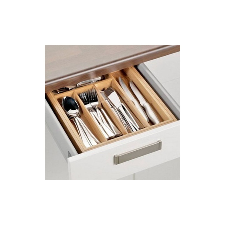 Suport organizare tacamuri, extensibil pe latime de la 282 la 445 mm, din bambus