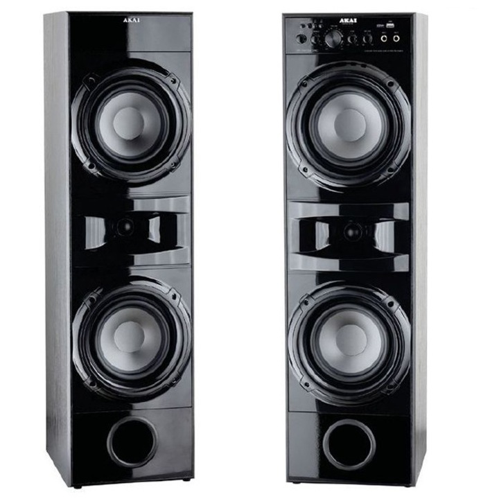Високоговорители Akai 2.0 Домашно кино, USB порт, SD карта, 20 Hz и 20 kHz, Чувствителност 88 dB, 4 Ohms, Черен