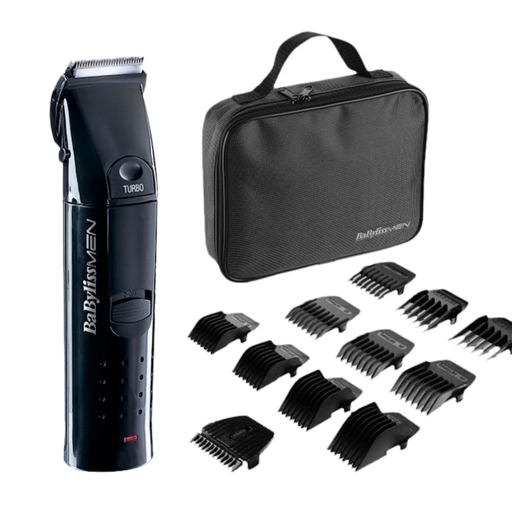 BaByliss Cordless E707ROE Haj-és szakállvágó készlet, akkumulátor, 11 kiegészítő, LED, Fekete