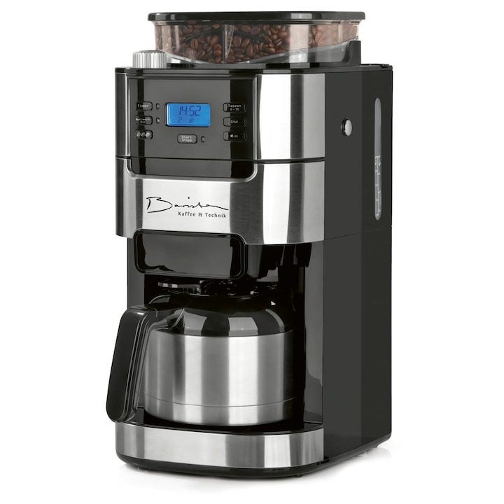 Aparat de cafea cu filtru Corenia QRE-5125320, rasnita conica reglabila, timer 24 h, functie mentinere cald 30 min, carafa termica, oprire anti-picurare, negru/inox, 10 cani
