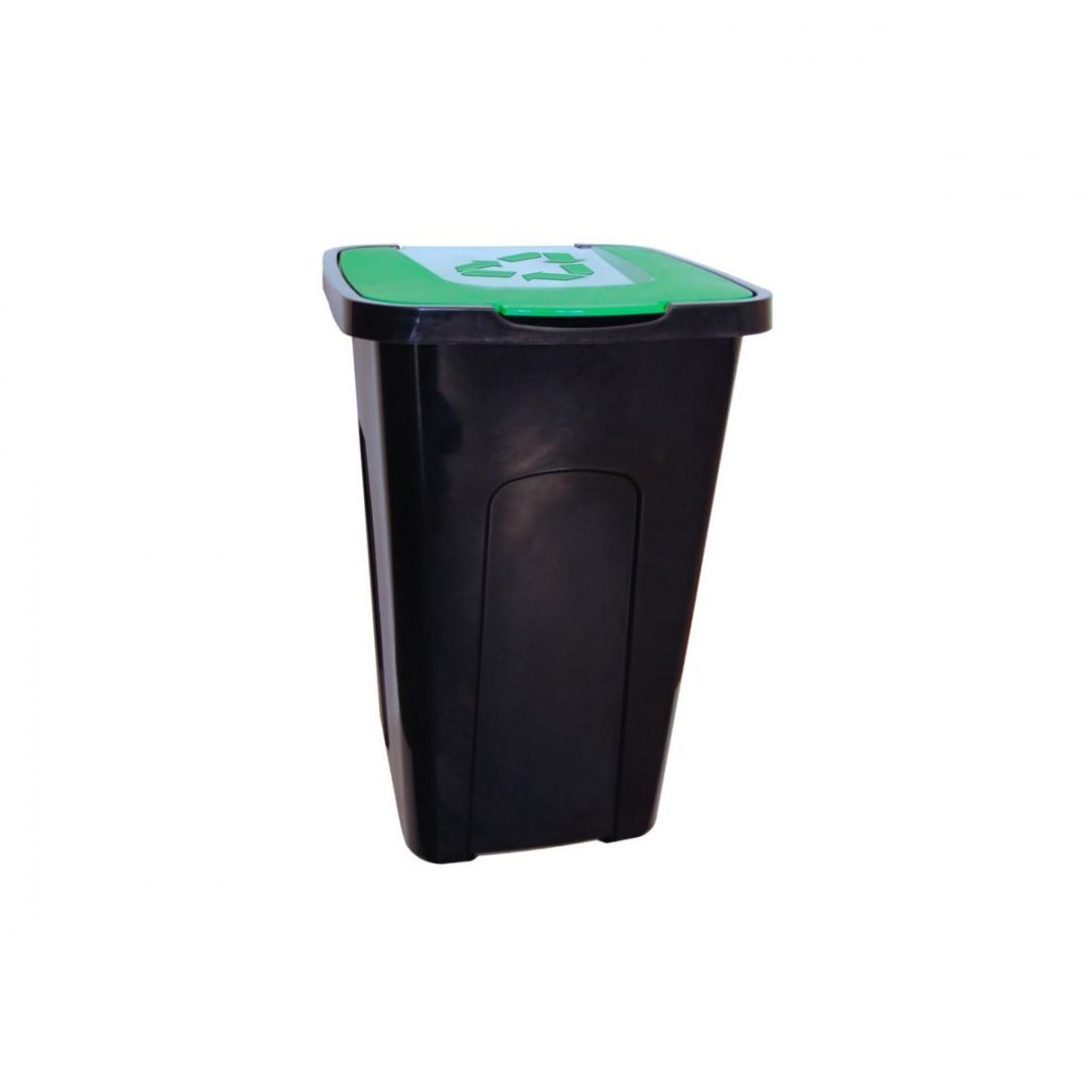 Cos de gunoi cu capac Keeeper 1090, 50 L, Negru/Verde