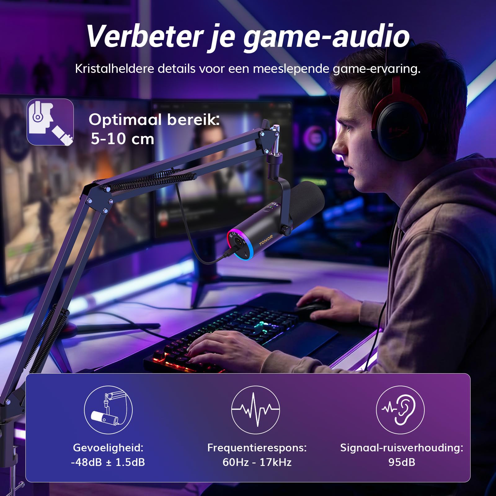 Microfoln Microfon dinamic pentru gaming Corenia QRE-5131184, XLR/USB, AI ...