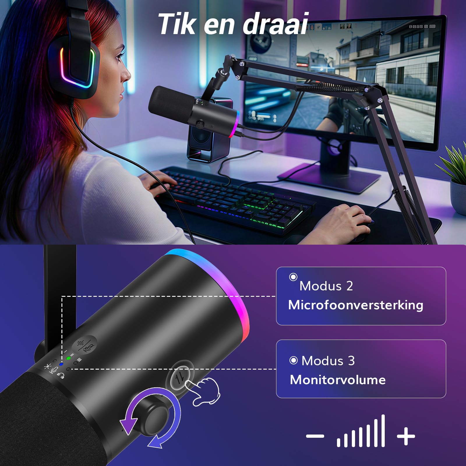 Microfoln Microfon dinamic pentru gaming Corenia QRE-5131184, XLR/USB, AI ...