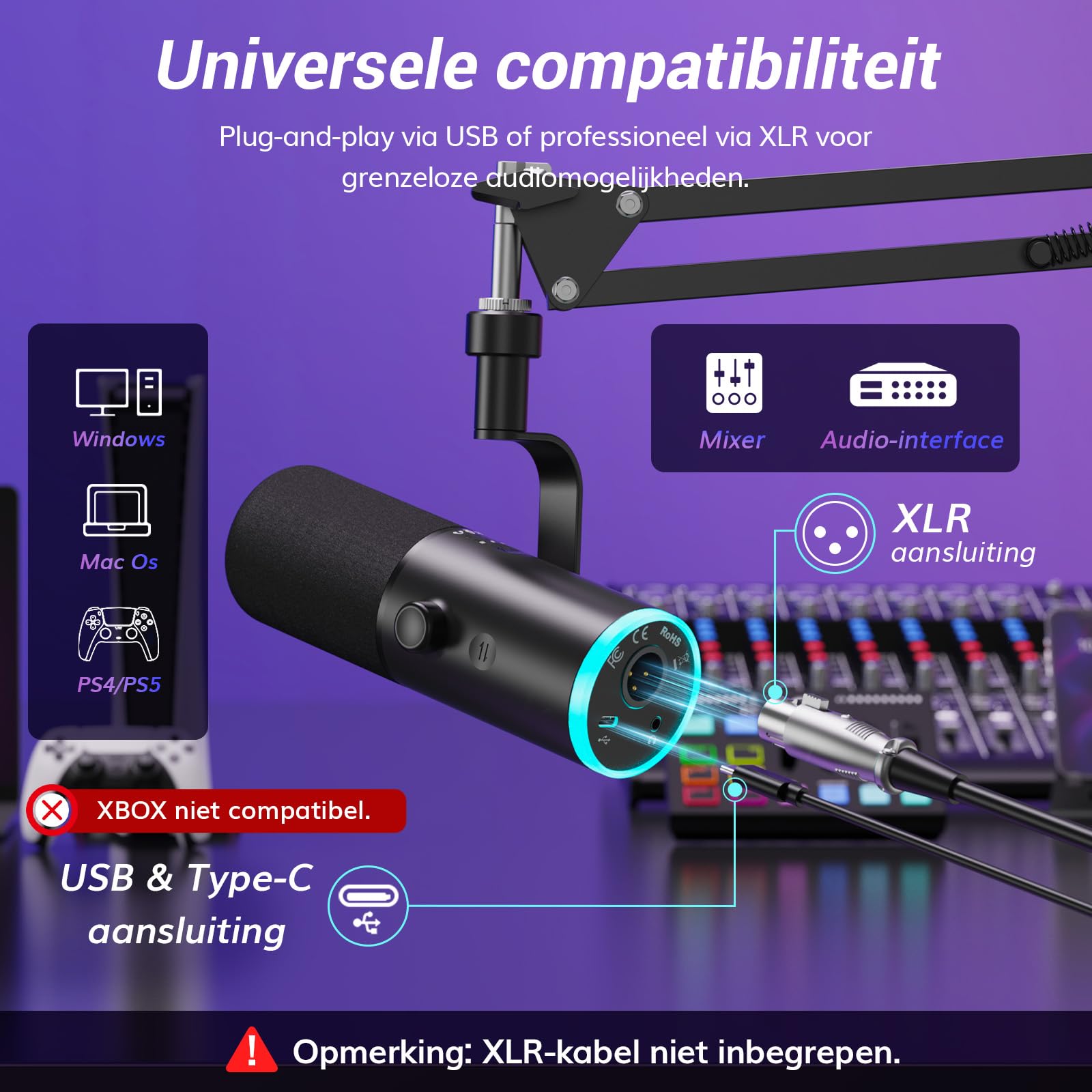 Microfoln Microfon dinamic pentru gaming Corenia QRE-5131184, XLR/USB, AI ...