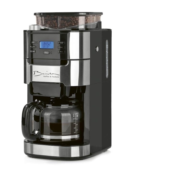 Aparat de cafea cu filtru Corenia QRE-5125311, rasnita conica reglabila, timer 24 h, pastrare calda 30 min, oprire anti-picurare, negru/inox, 10 cesti