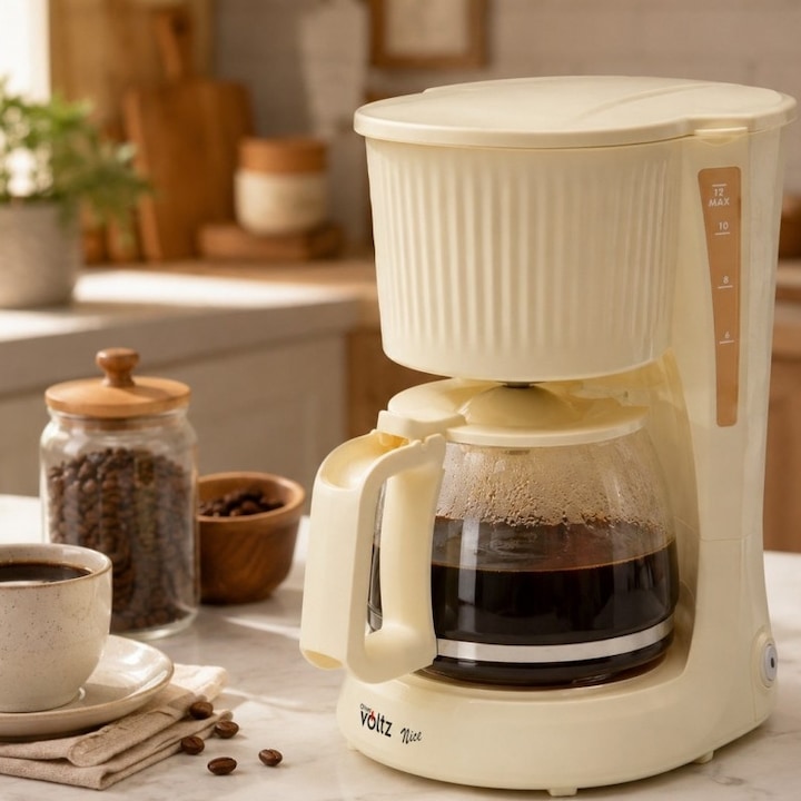 Cafetiera electrica Oliver Voltz Nice OV51170PR, 750 W, 1, 5 l – 12 cesti, Mentinere a caldurii, Crem