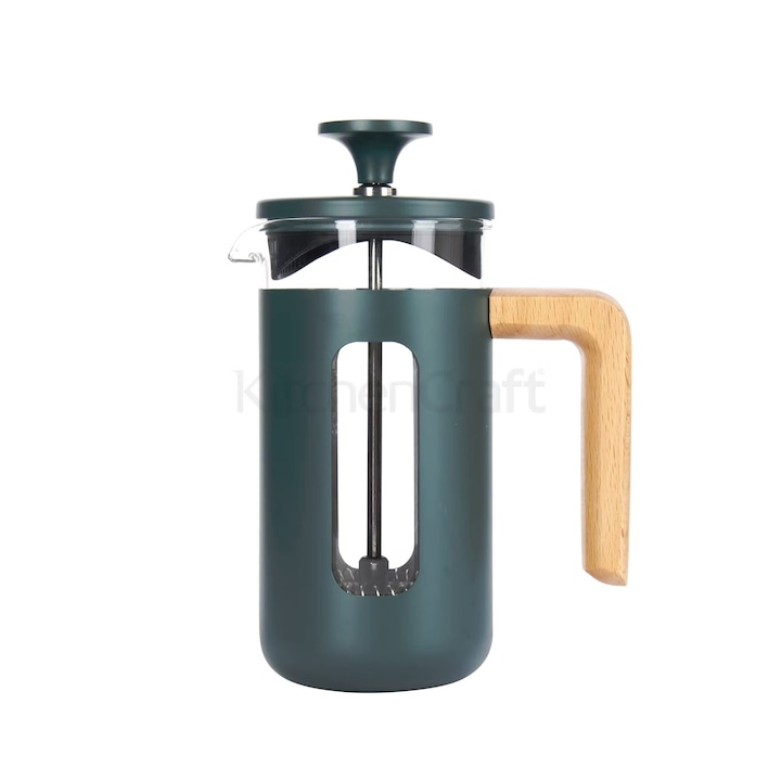 Cafetiera Corenia QRE-5154293, din otel inoxidabil cu filtru microfiniu, sticla borosilicat si maner din fag, verde, 350 ml (3 cesti)
