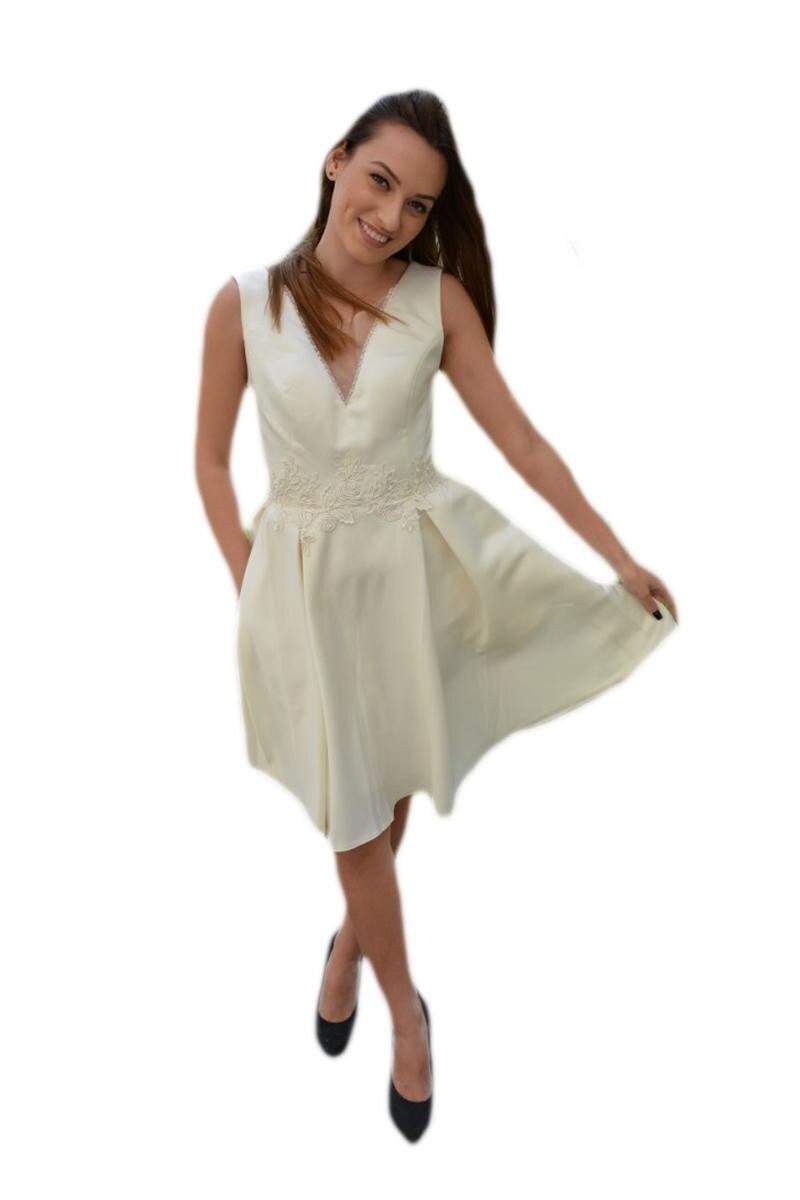 Rochie cu croiala evazata si buzunare ascunse, D&J Exclusive, Ivory