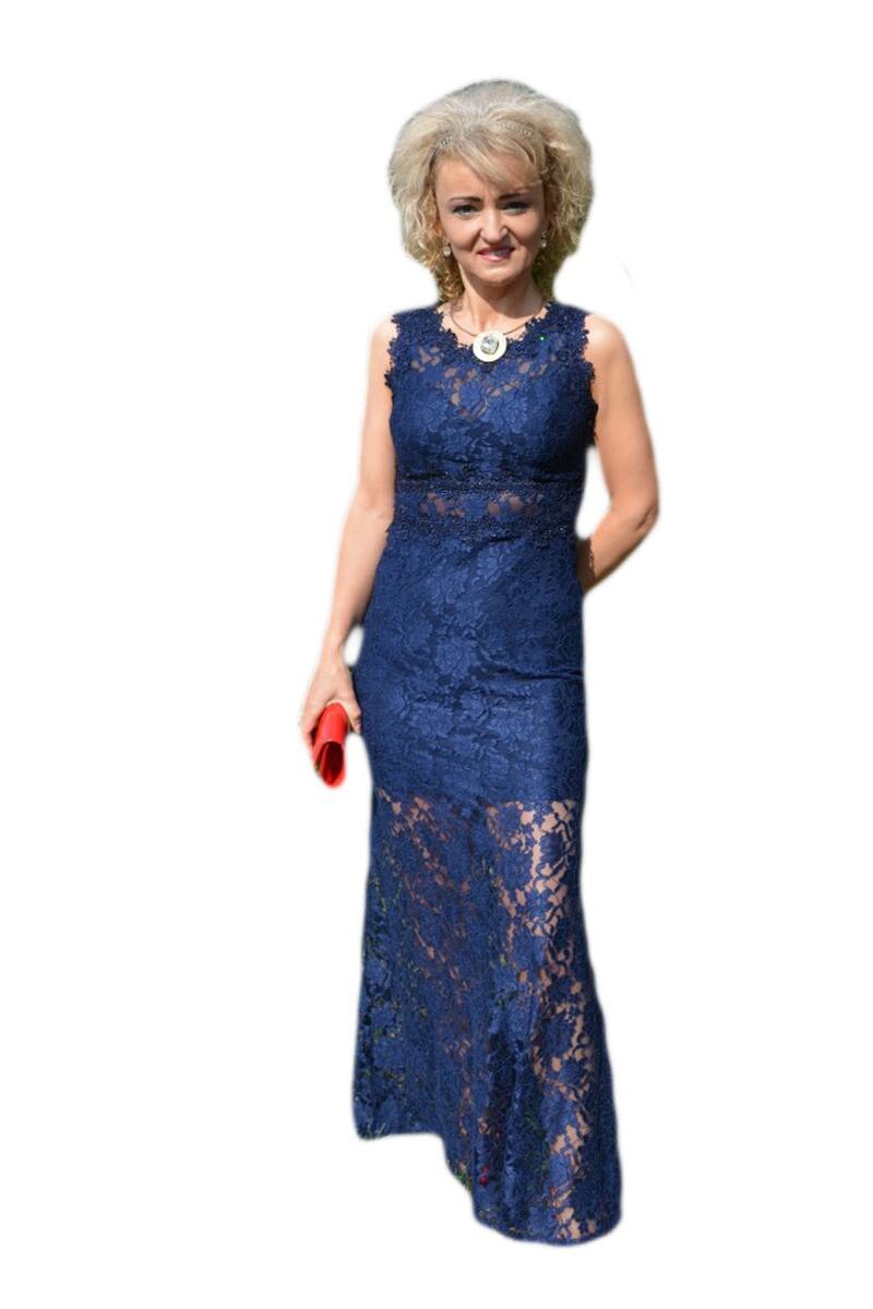 Rochie lunga de seara cu decolteu mic, D&J Exclusive, Albastru marin