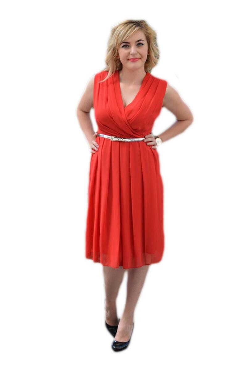 Rochie eleganta, model simplist din voal, D&J Exclusive, Rosu