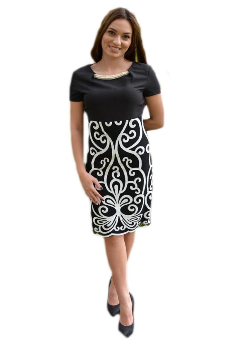 Rochie tinereasca, model casual cu broderie, D&J Exclusive, Negru/Alb