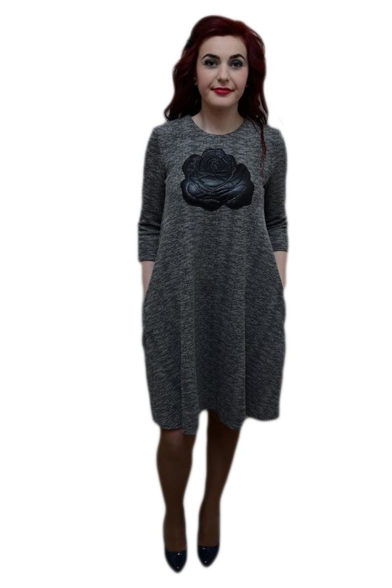 Rochie casual, imprimeu cu trandafir, D&J Exclusive, Gri