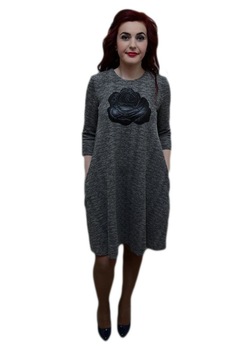 Rochie casual, imprimeu cu trandafir, D&J Exclusive, Gri Rochie casual, imprimeu cu trandafir, D&J Exclusive, Gri