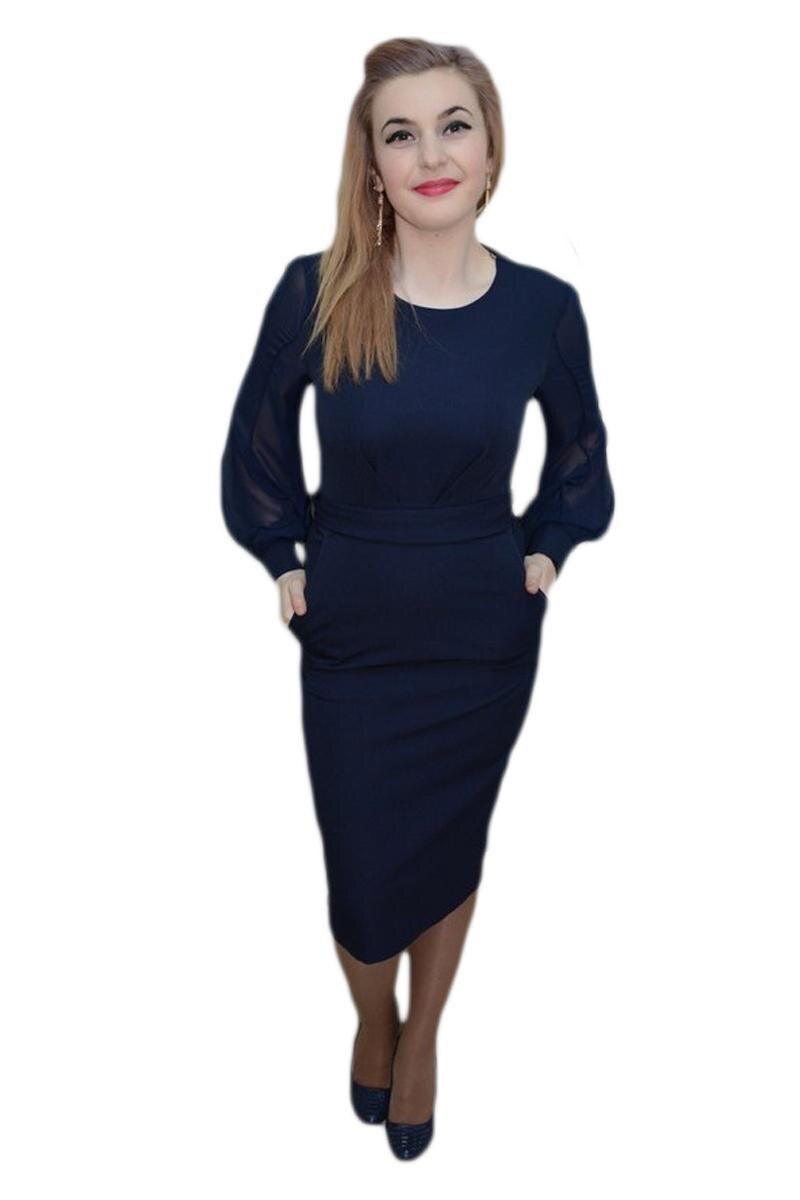 Rochie in tendinte, voal la maneci, D&J Exclusive, Albastru marin