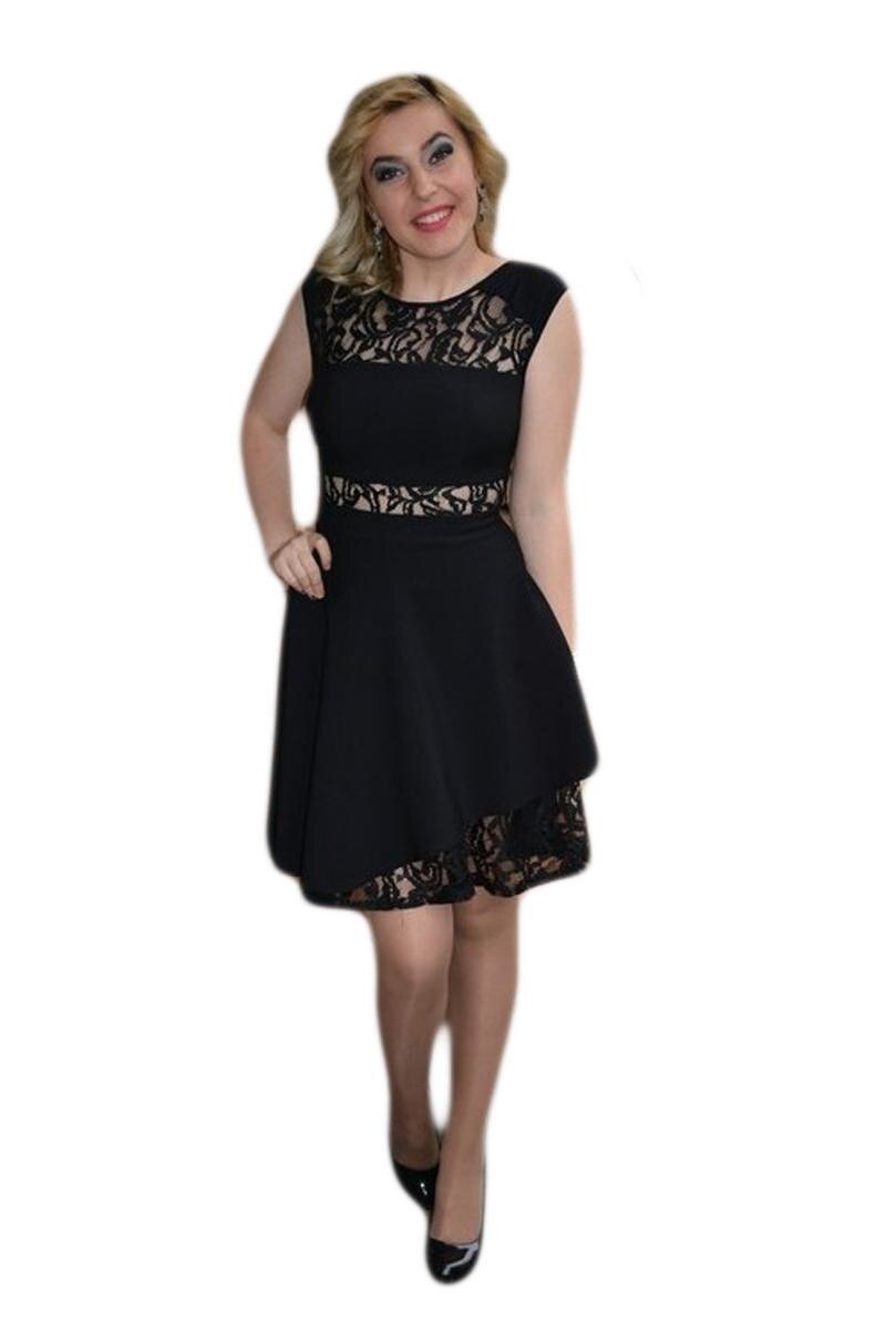 Rochie moderna cu croi evazat, fara maneca, D&J Exclusive, Negru