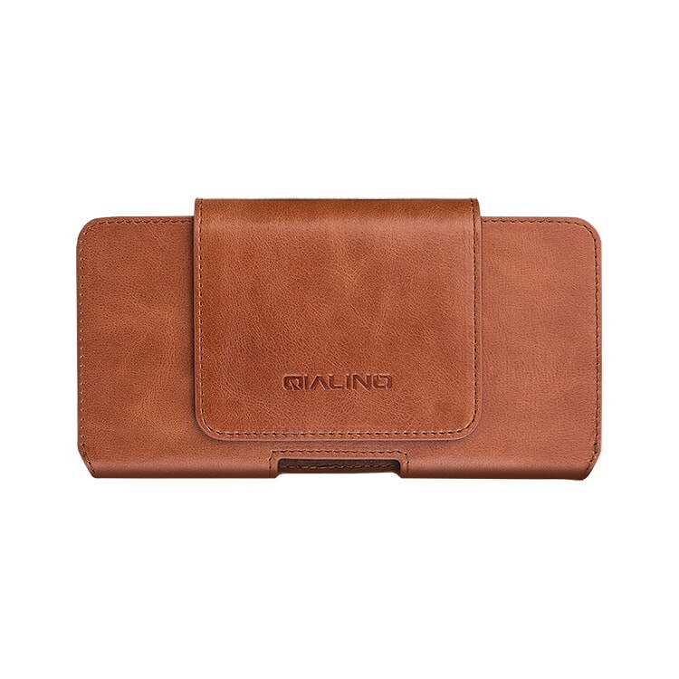 Toc iPhone 11 Pro Max, iPhone 11, iPhone 8 Plus, iPhone 7 Plus, Qialino, universal din piele naturala pentru curea, culoare Maro