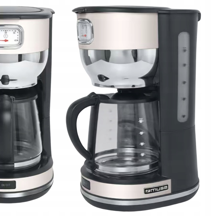Cafetiera cu filtru Muse Vintage MS-220SC (O951GXAOJ), 1000 W, 1,4 L (10 cesti), carafa din sticla, anti-picurare, mentinere caldura 40 min, gri cu elemente cromate