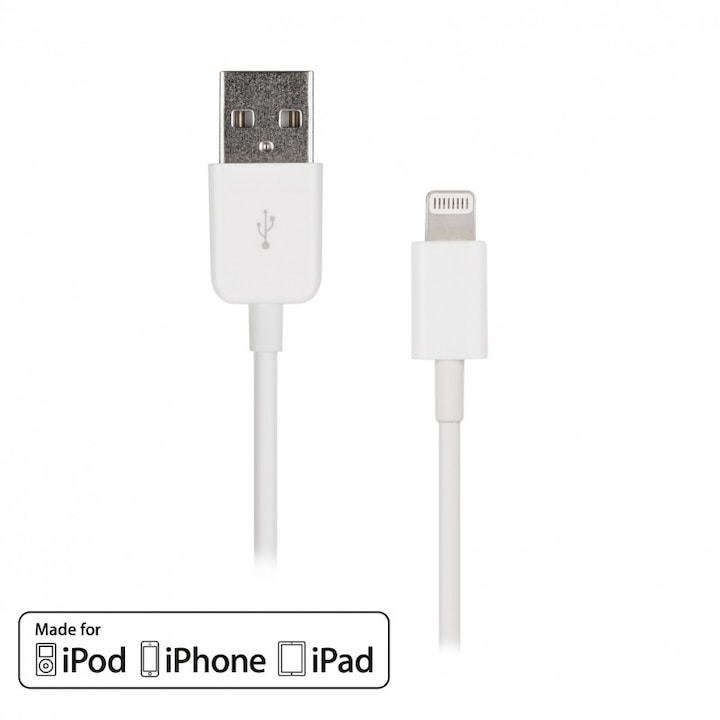 USB кабел Artwizz Lightning to USB Cable за iPhone 5, iPhone 5S, iPhone SE, iPhone 5C, iPod Touch 5, iPod Nano 7, iPad 4 и iPad Mini, iPad mini 2, iPad mini 3, Бял