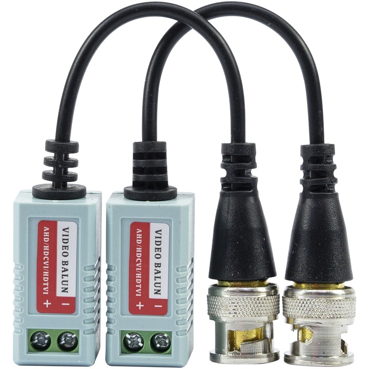 Set 2 Adaptori CCTV PNI 201C Video Balun Pasiv BNC pe fir 600m, pentru cablu CAT5