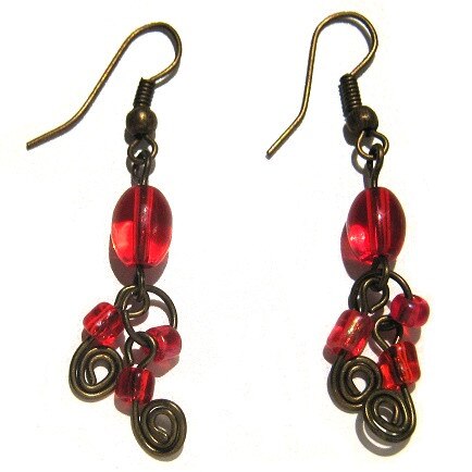 Cercei Moazi Handmade monoChrome, Antique Bronz, Rosu