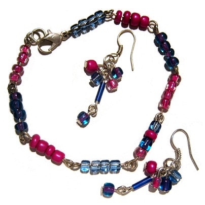 Set Moazi Handmade, 4Beads, Argintiu, Albastru / Roz