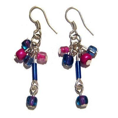 Cercei Moazi Handmade, 4Beads, Argintiu, Albastru / Roz