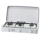 Aragaz camping Stella STKGB-03, 3 arzatoare emaliat, reglare continua, alimentare butelie LPG, regulator RG A310 37 mbar, furtun 1.5 m, alb, 610x360x115 mm