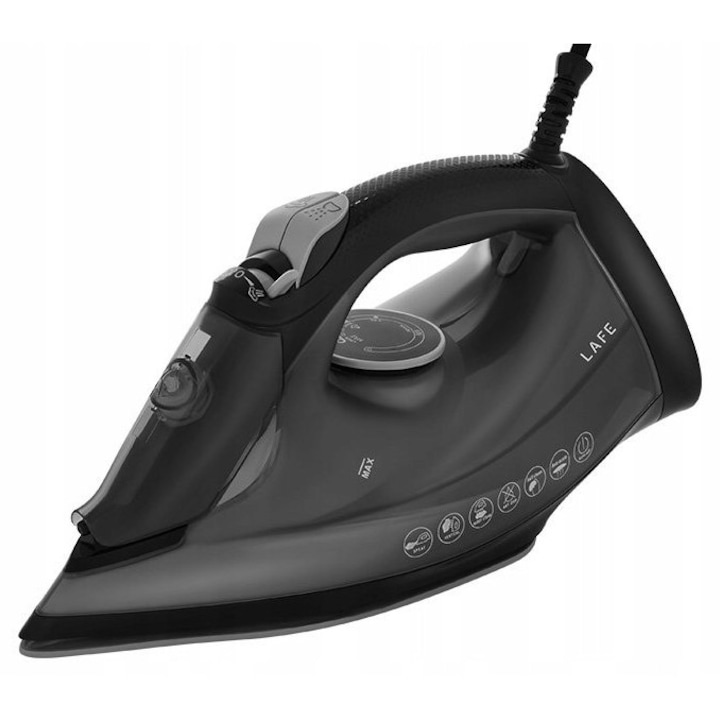 Fier de calcat cu abur Lafe GlidePro PDV1EXCO, 2200 W, talpa ceramica, jet abur 80 g, abur continuu 10–25 g/min, rezervor 330 ml, Anti-Calc, Auto Stop, anti‑picurare, negru