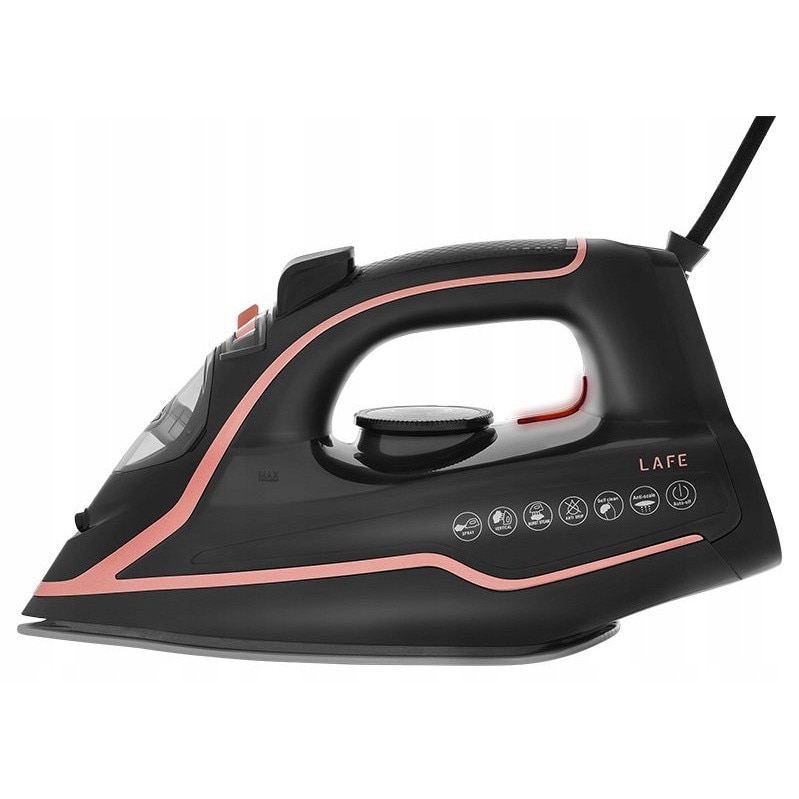 Fier de calcat cu abur Lafe SteamPro OO3UVUJN4G1, 2200 W, talpa ceramica, abur continuu 10–25 g/min, jet abur 80 g, rezervor 330 ml, functie Auto Stop, anti-calc, anti-drip, negru/roz