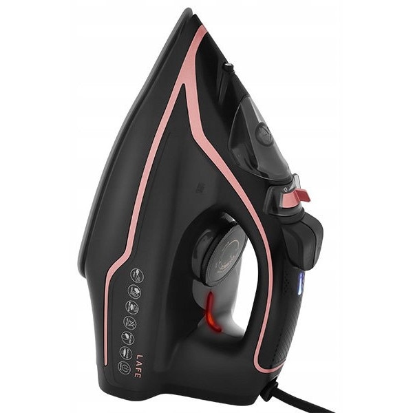 Fier de calcat cu abur Lafe SteamPro OO3UVUJN4G1, 2200 W, talpa ceramica, abur continuu 10–25 g/min, jet abur 80 g, rezervor 330 ml, functie Auto Stop, anti-calc, anti-drip, negru/roz