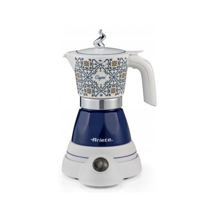 Cafetiera electrica Moka Ariete Capri 1358, 400 W, pentru cafea macinata, albastru, 4/2 cani (≈100 ml)