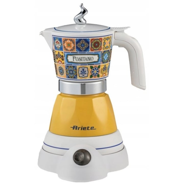 Cafetiera moka electrica Ariete Mokina Positano 13580P (9XB13HONNIXBEP), 480 W, pentru cafea macinata, 250 ml (~6 cesti), galben