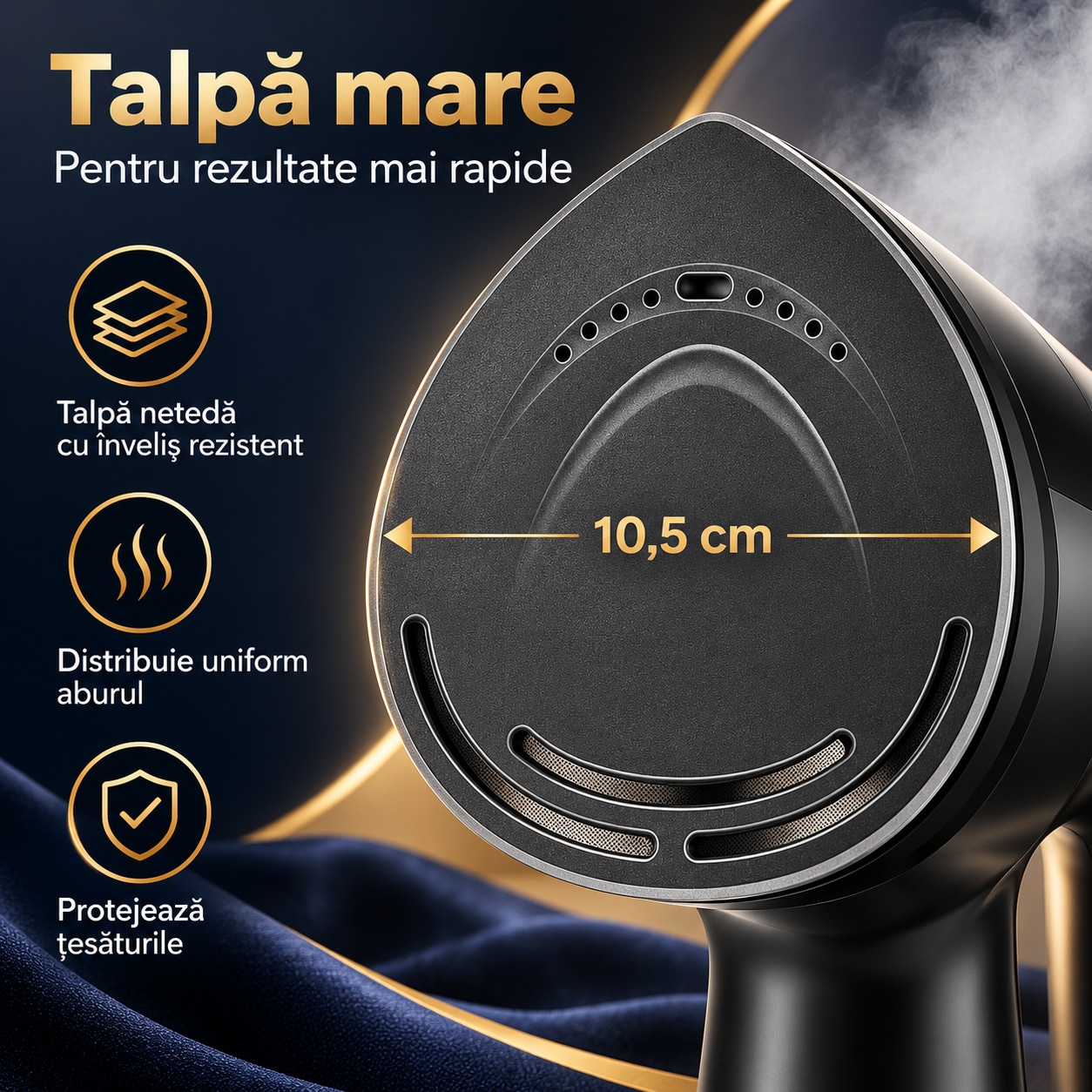 Aparat de calcat vertical cu abur si aspiratie RAPAZ® SteamVac PRO, 1600 W, VacuumGrip 2500-3600 Pa, rezervor detasabil 400 ml, 2 niveluri abur, panou tactil, incalzire rapida, Auto Shut-Off, Negru