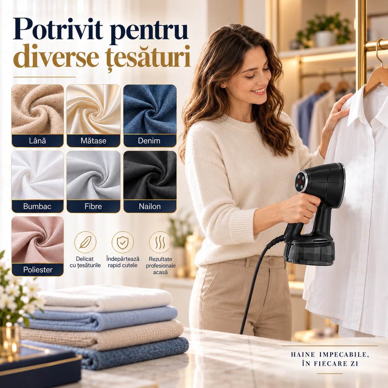 Aparat de calcat vertical cu abur si aspiratie RAPAZ® SteamVac PRO, 1600 W, VacuumGrip 2500-3600 Pa, rezervor detasabil 400 ml, 2 niveluri abur, panou tactil, incalzire rapida, Auto Shut-Off, Negru