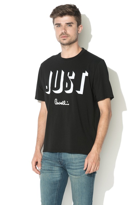 JUST CAVALLI, Szövegmintás póló, Fekete