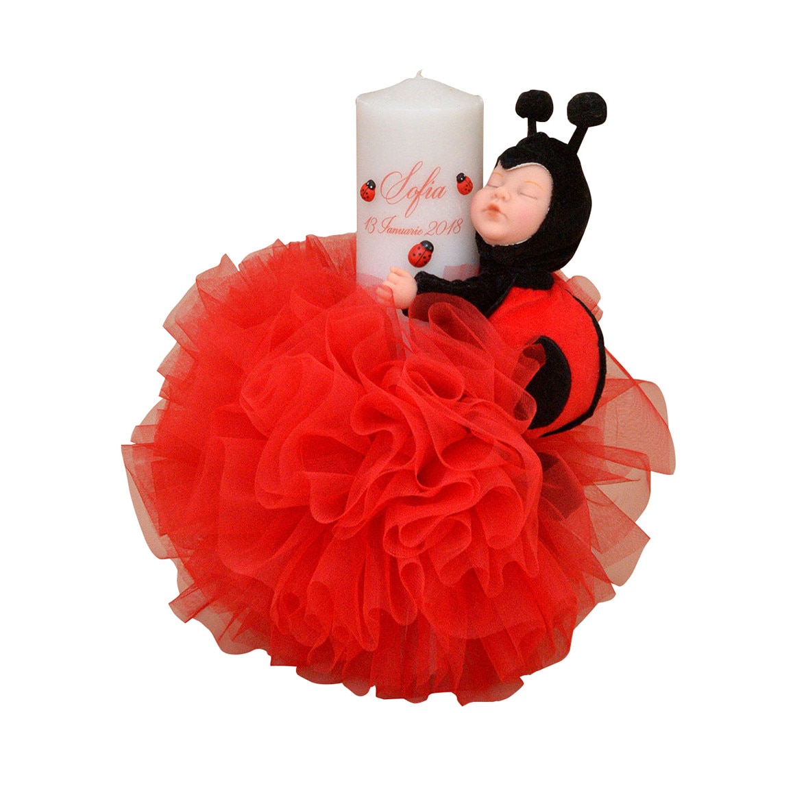 Lumanare botez personalizata Buburuza Anne Geddes