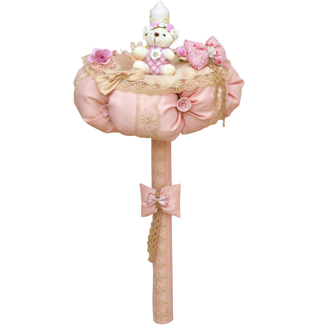 Lumanare botez ursulet roz
