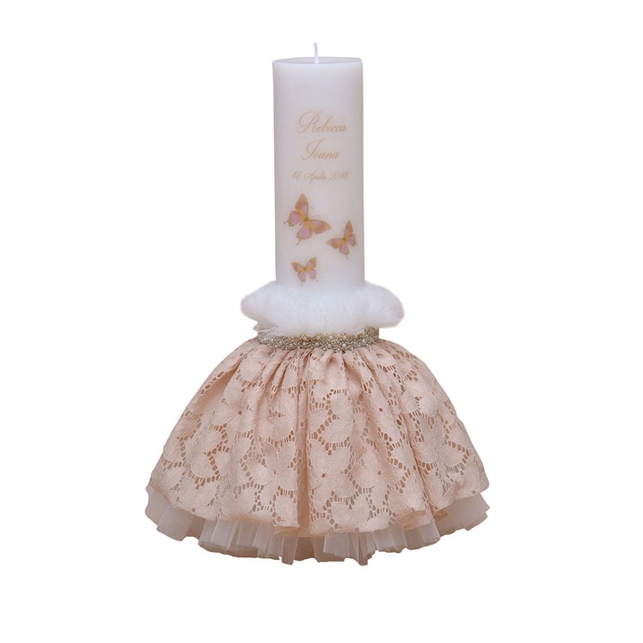 Lumanare de botez personalizata Fluturasi crem