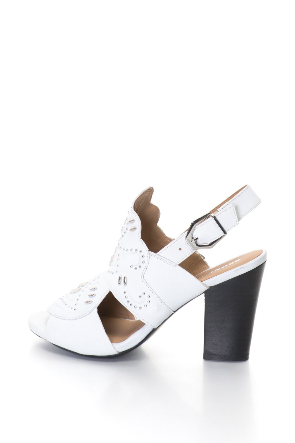 Bronx, Sandale slingback de piele cu tinte, Alb, 41