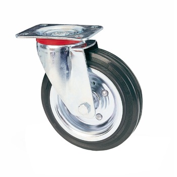Roata pivotanta, din cauciuc plin, cu placa, 160 mm, 150 kg Roata pivotanta, din cauciuc plin, cu placa, 160 mm, 150 kg