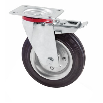 Roata pivotanta cu frana, din cauciuc plin, cu placa, 100 mm, 70 kg Roata pivotanta cu frana, din cauciuc plin, cu placa, 100 mm, 70 kg