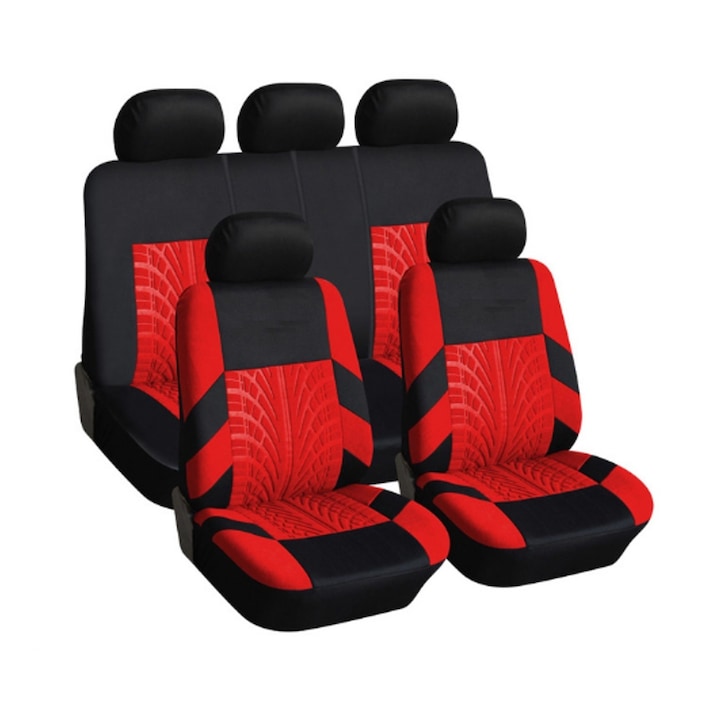 Калъфи/тапицерия за предни и задни цели седалки Flexzon, Пълен комплект, Универсални, Червено - Черни
