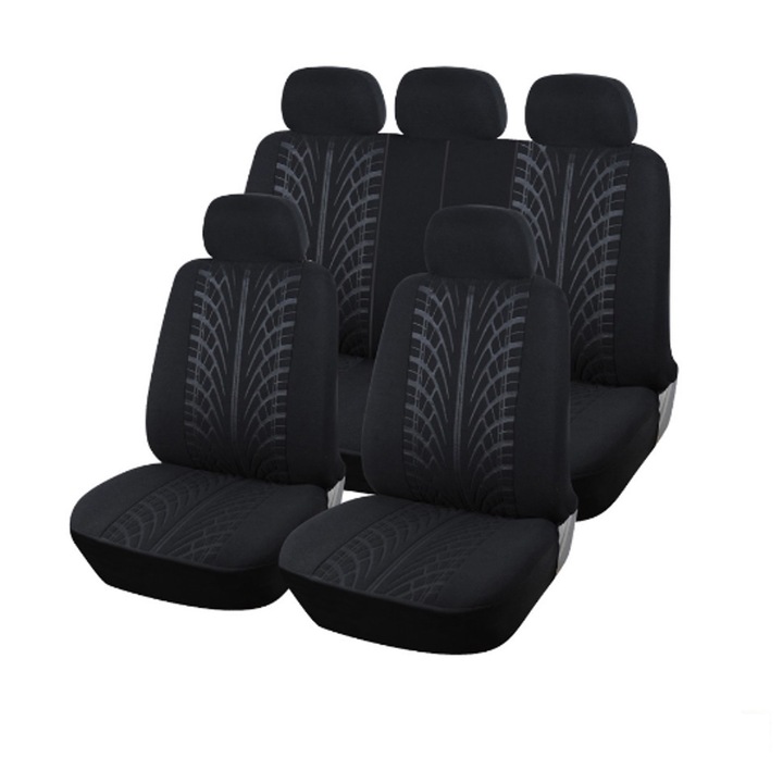 Калъфи/тапицерия за предни и задни цели седалки Flexzon, Пълен комплект, Универсални, Черни