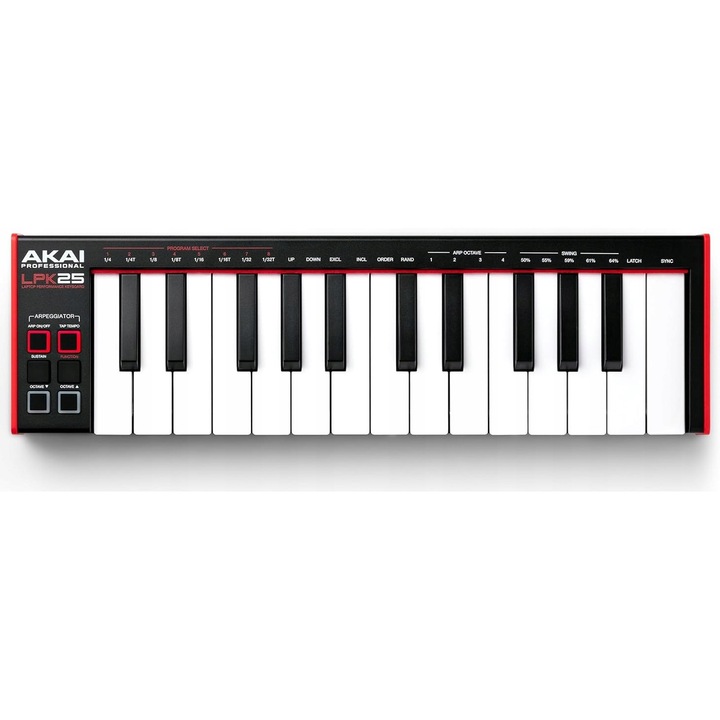Klaviatura MIDI USB Akai Professional LPK25 MK2 (RYP8E62GOG0), 25 clape, arpegiator, 8 preseturi programabile, plug-and-play, negru