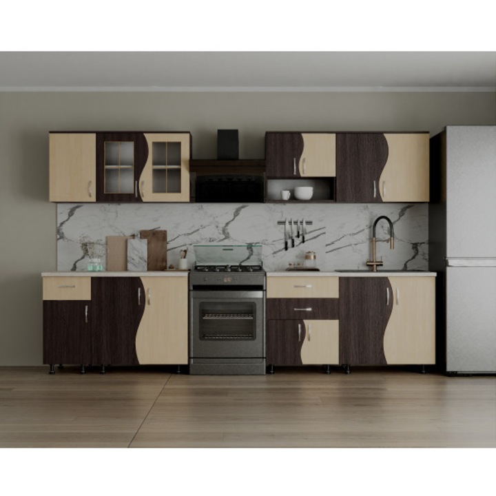 Set Bucatarie PAULA S, 260x60x200cm, Wenge/Mesteacan